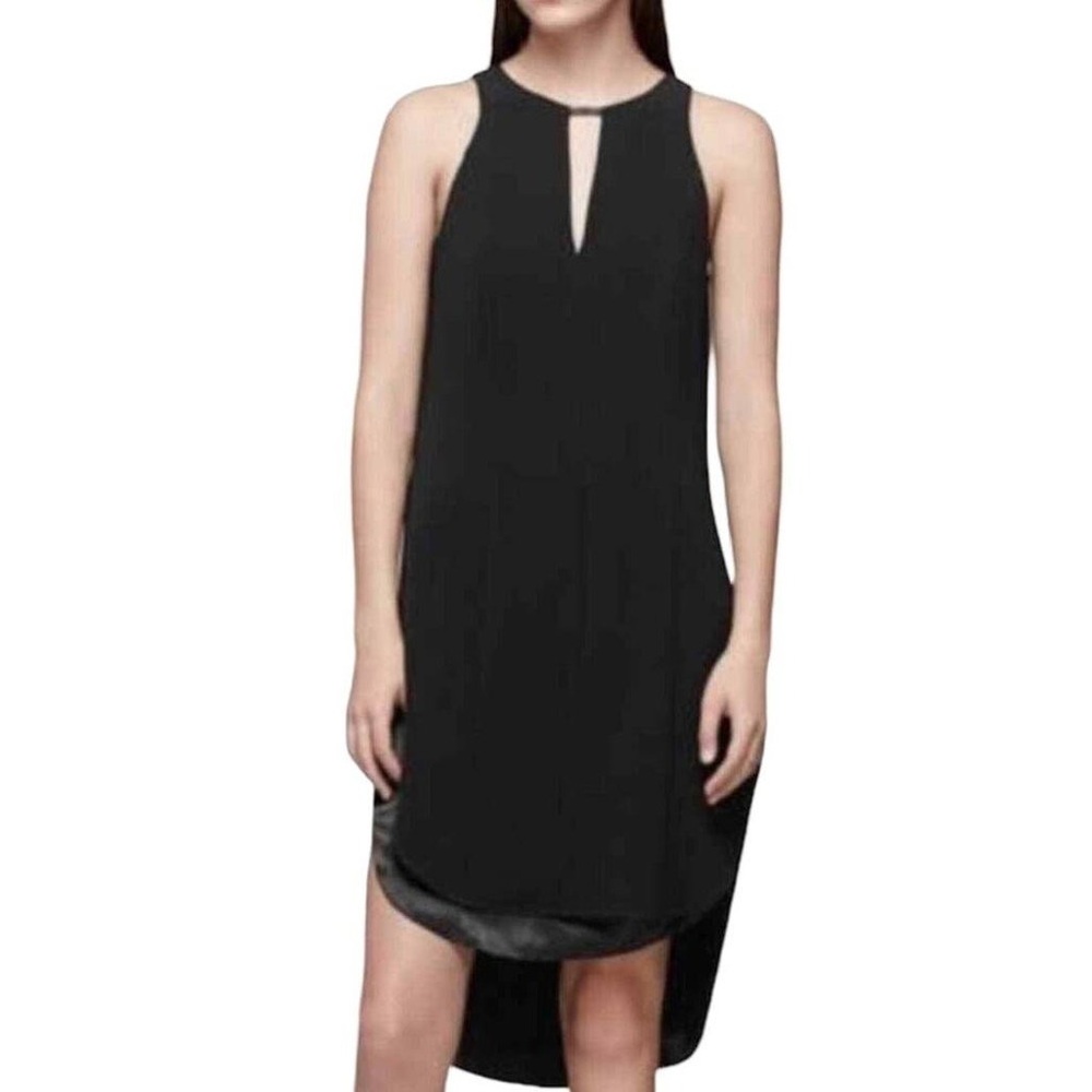 Rag & Bone Black High Low Dress Leather Trim Sleeveless Size 4